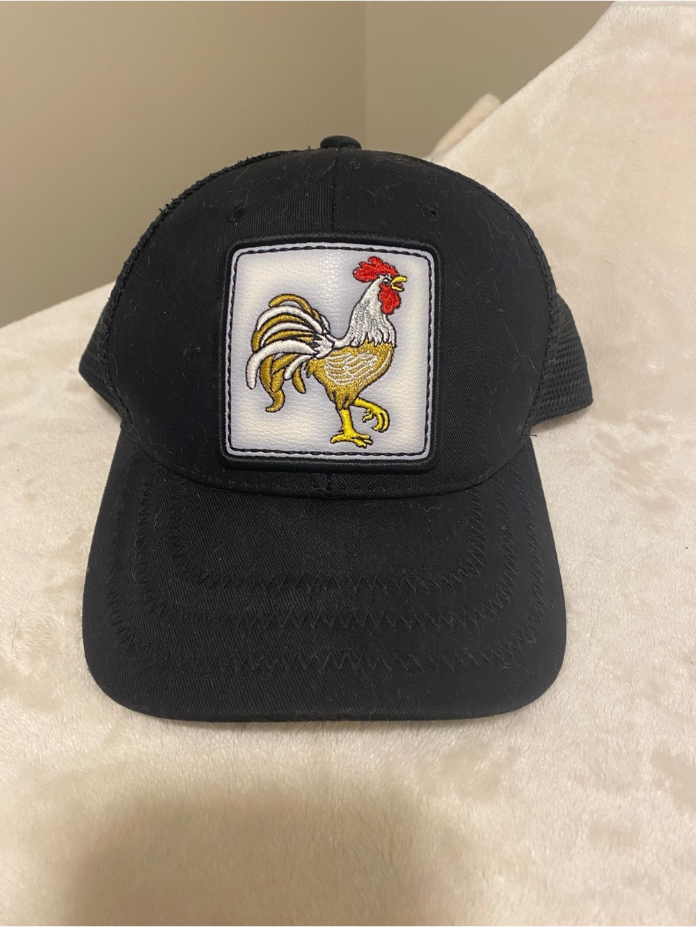 Black Rooster Patch Trucker Hat